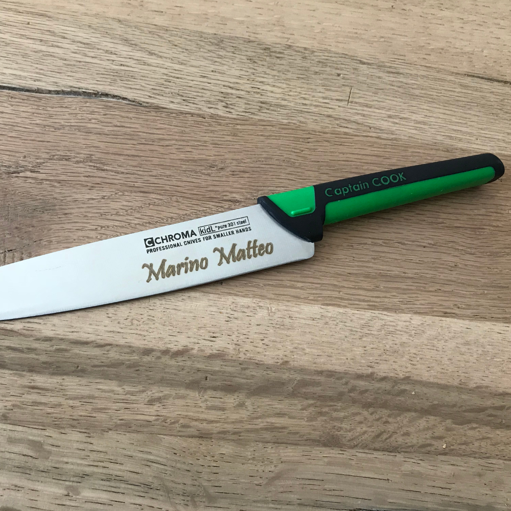 incisione laser su coltello cucina chroma bambini