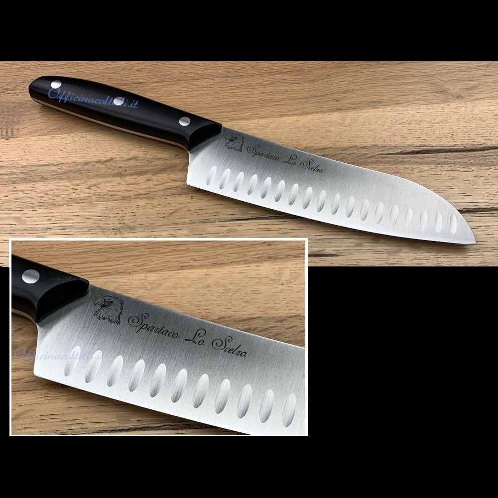 Esempio personalizzazione laser su Santoku Due Cigni 1896 manico nero