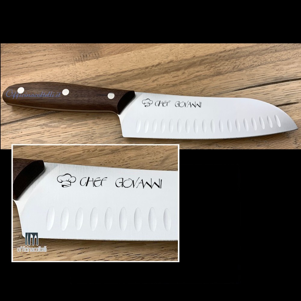 Esempio incisione su coltelo Santoku Due Cigni 1896 personalizzato